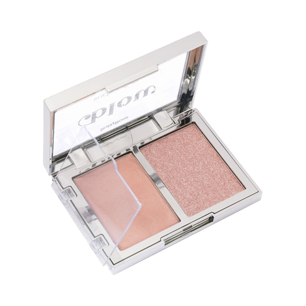 Iluminador Ruby Rose Duo Such a Glimmer! Like Glitter in the Air aberto em detalhe.